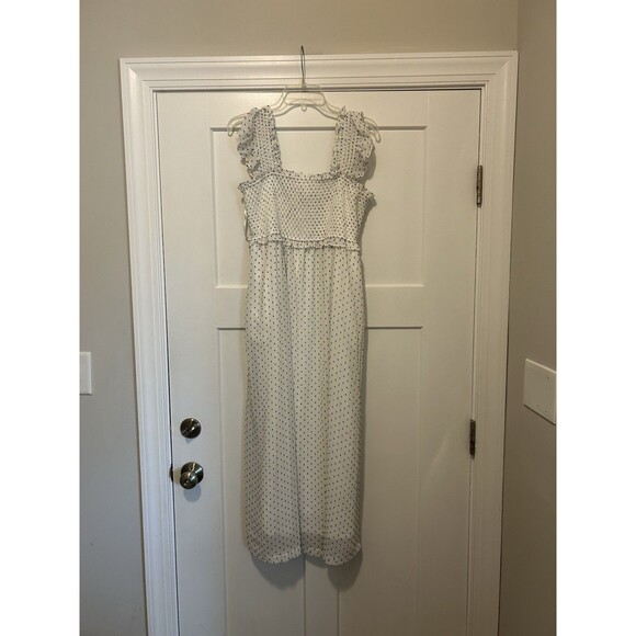 Motherhood Maternity White With Black Polka Dot Boho Maxi Dress Size Large Flowy - Picture 2 of 6